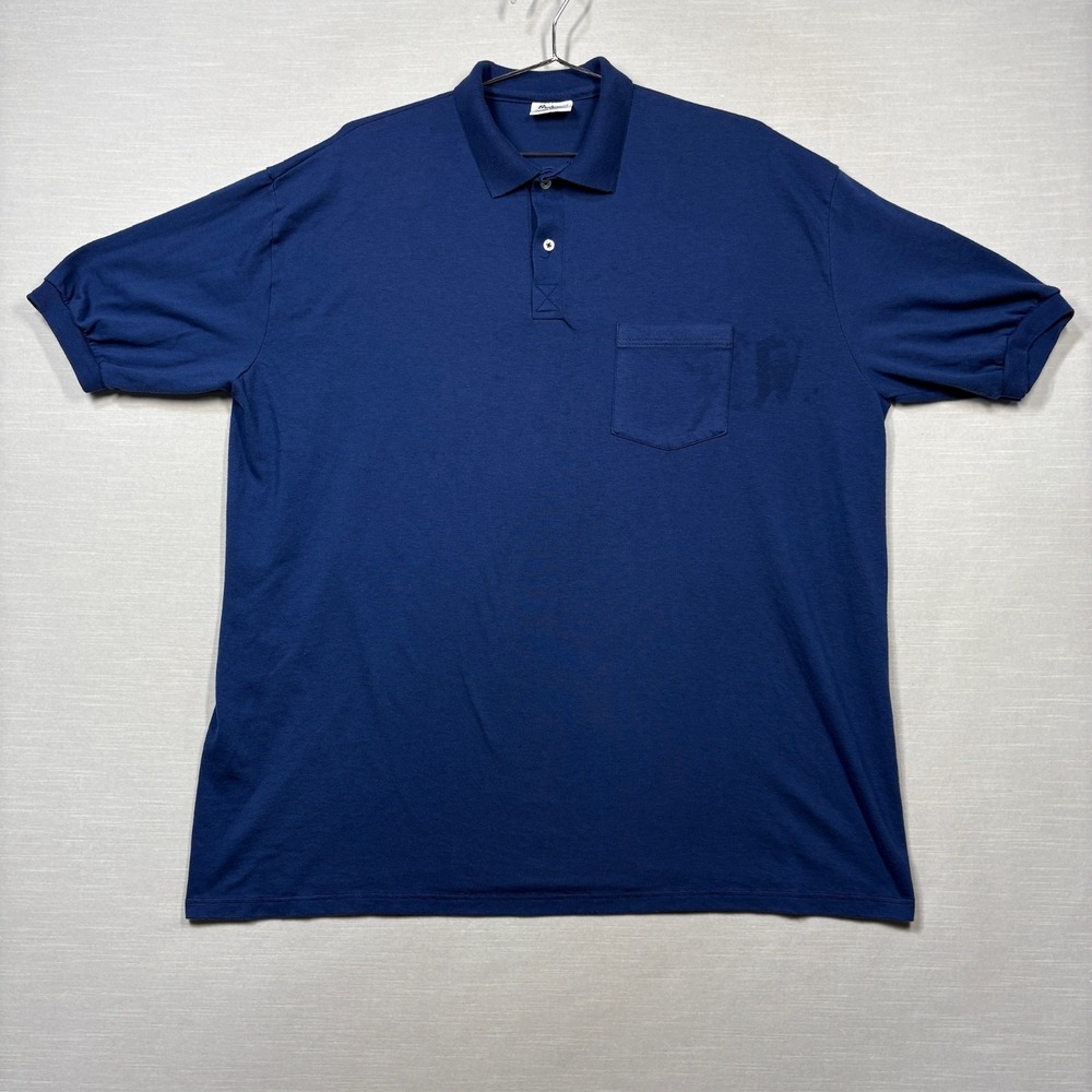 Vintage Stedman Hanes Polo Pocket Shirt Men‎ 2XL XXL Blue Blank Classic Stained